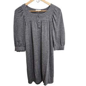 Vince Womens Wool‎ Gray Heathered Button Neck 3/4 Sleeve Babydoll Dress W Size s